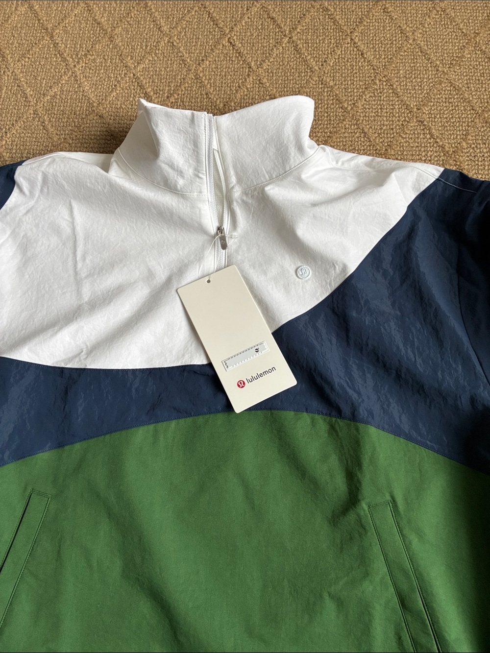 lululemon athletica White/Navy/Green Colorblock Half-Zip Pullover